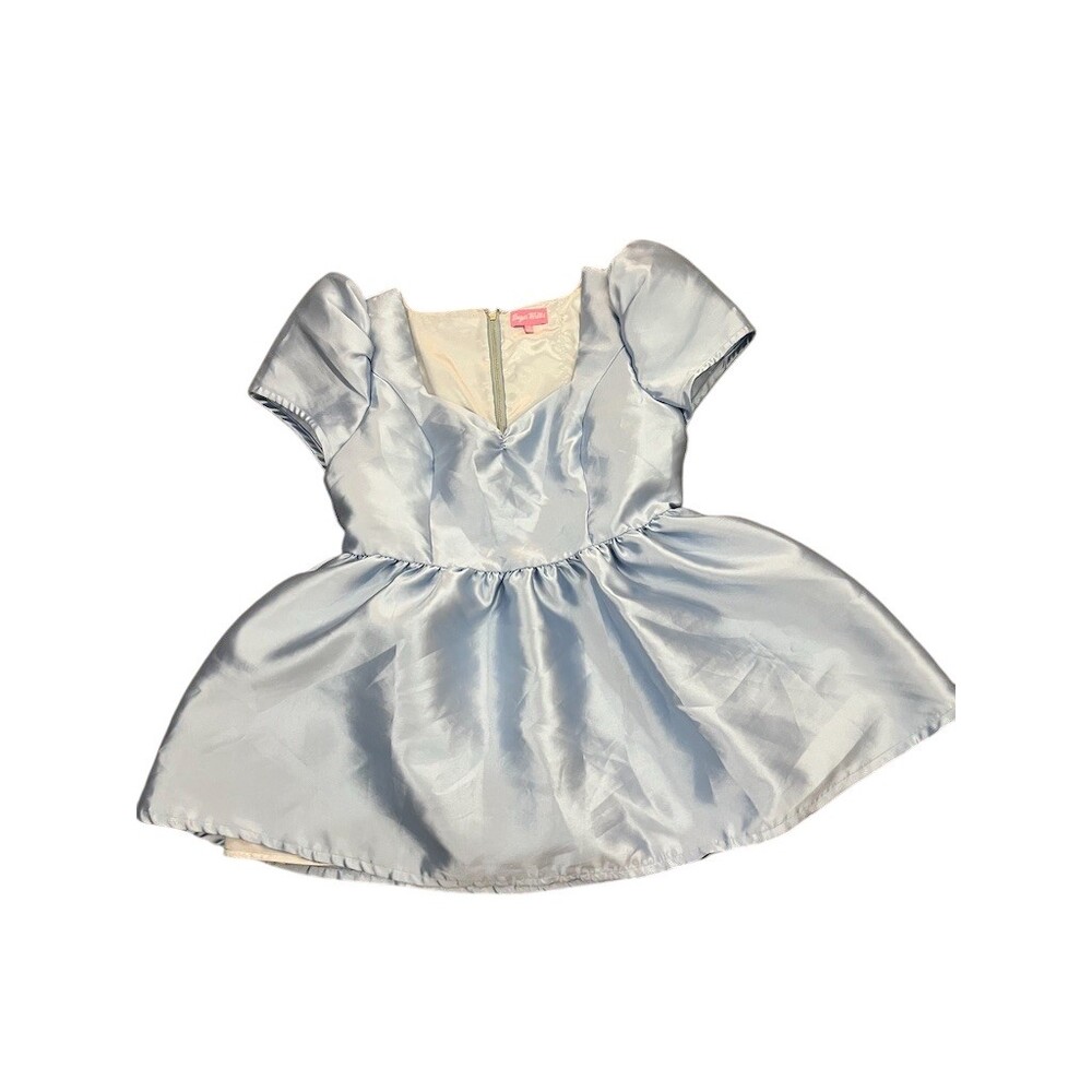 Sugar Thrillz Dress Womens XL Blue Satin Puff Sleeve Sweetheart Mini